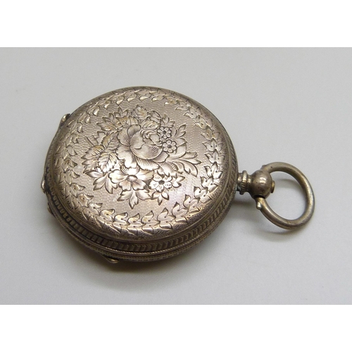 7160 - Two silver thimbles and a fob watch