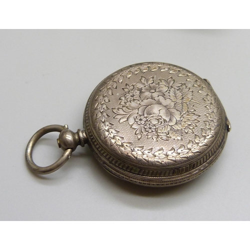 7160 - Two silver thimbles and a fob watch