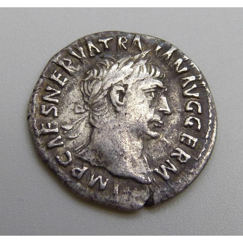 7163 - Very rare silver Denarius Trajan (101-102AD) Laureate head right IMP CAES NERVA TRAIAN AVG GERM, rev... 