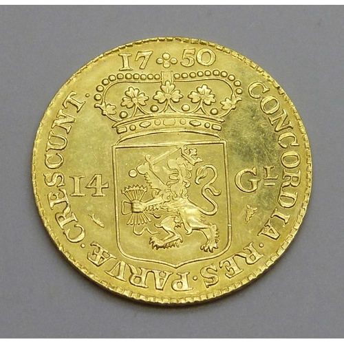 7174 - A Dutch 14 Guilders gold coin, 0.917 fineness, 10g, restrike