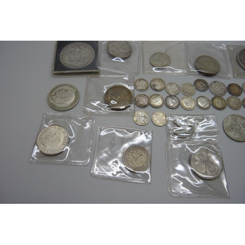 7180 - A Victorian 1899 crown, an 1837 5 Francs coin and other silver coins, 208.8g