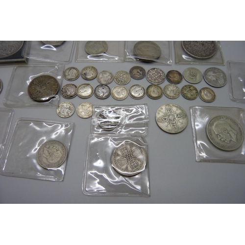 7180 - A Victorian 1899 crown, an 1837 5 Francs coin and other silver coins, 208.8g