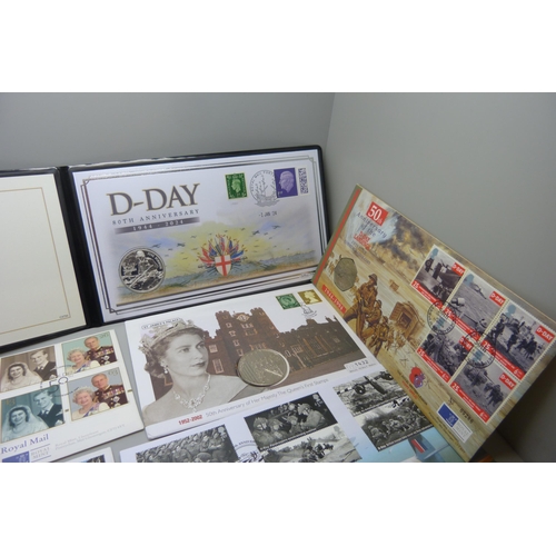 7188 - Nine coin covers including VE Day, D-Day 80th Anniversary, Montgomery and Royalty, two signed, and o... 