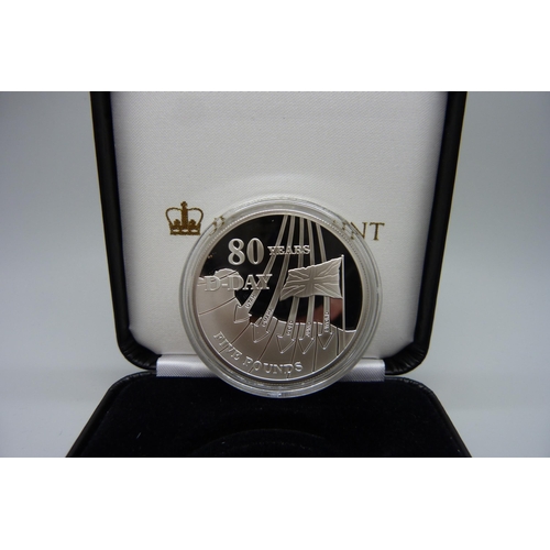 7191 - The 80th Anniversary of D-Day, silver proof, £5 coin, Edition Limit 199, certificate enclosed