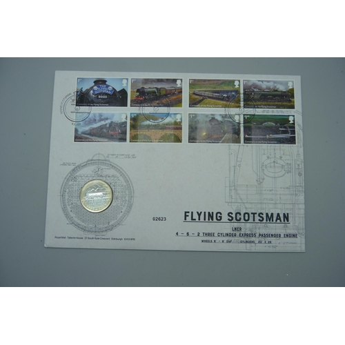 7192 - The Flying Scotsman Limited Edition cover proofs, plus Royal Mint £2 coin cover and classic locomoti... 