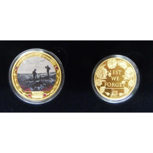 7193 - Remembrance Day, 24 carat gold plated coin pair 2020 and 2023, certificate enclosed