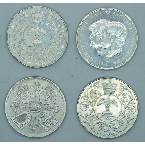 7195B - A 1935 half-silver crown, three £5 coins and four commemorative crowns