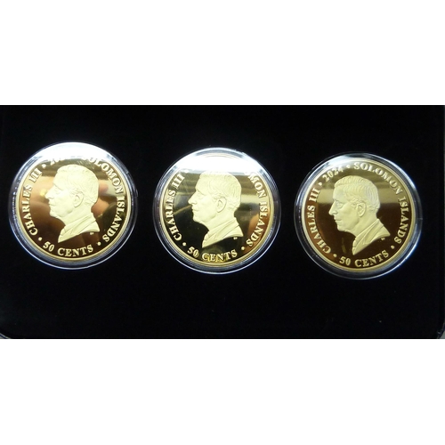 7195H - Three coin set, The Official UEFA Euro 2024 with certificate of authenticity, No. 045/999, two Euro ... 