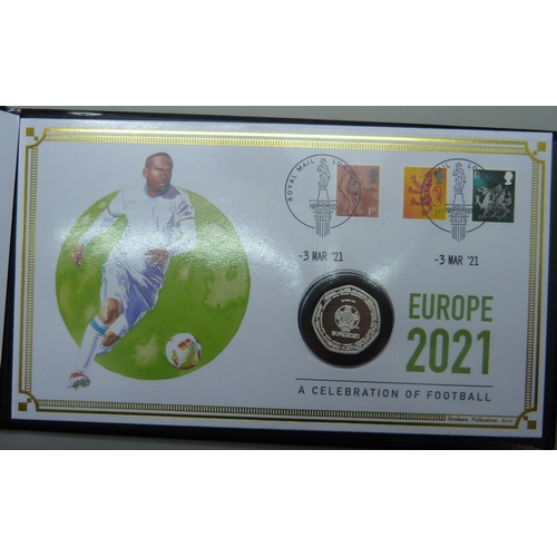 7195H - Three coin set, The Official UEFA Euro 2024 with certificate of authenticity, No. 045/999, two Euro ... 