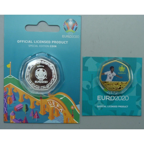 7195H - Three coin set, The Official UEFA Euro 2024 with certificate of authenticity, No. 045/999, two Euro ... 