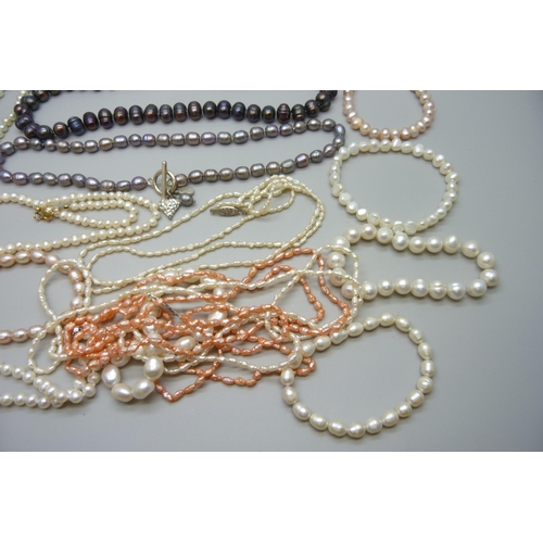 7217 - A collection of baroque cultured and freshwater pearl necklets and bracelets