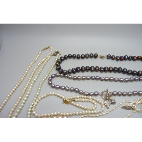 7217 - A collection of baroque cultured and freshwater pearl necklets and bracelets