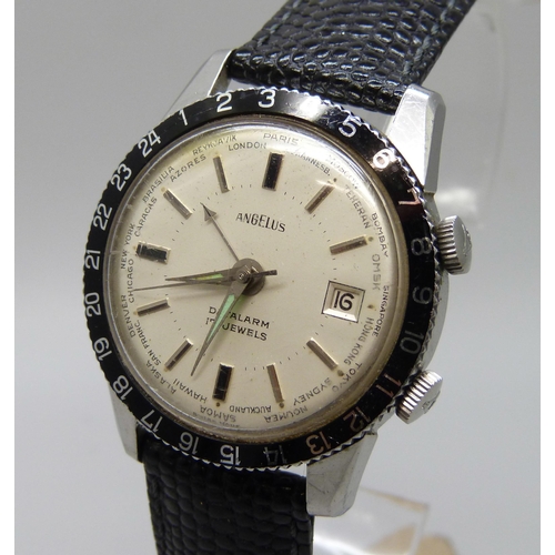 7257 - An Angelus Datalarm stainless steel manual wind wristwatch, ref. 12/11B, 34mm