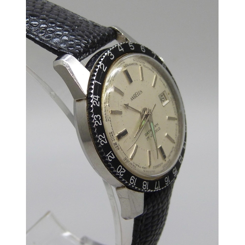 7257 - An Angelus Datalarm stainless steel manual wind wristwatch, ref. 12/11B, 34mm