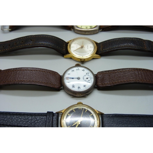 7260 - A group of five mechanical watches to include two silver examples