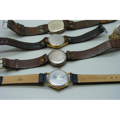 7260 - A group of five mechanical watches to include two silver examples