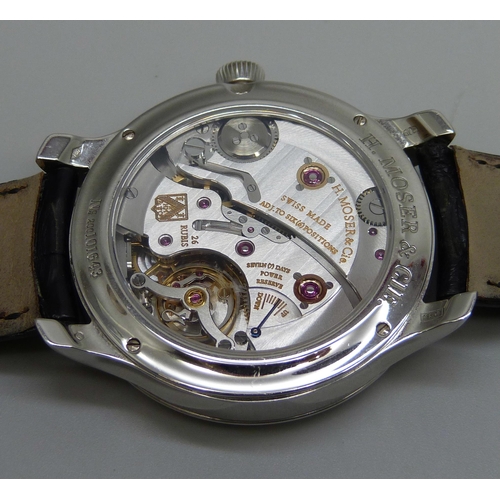 7268 - An H. Moser & Cie Monard platinum manual wind wristwatch with exhibition case back and power reserve... 