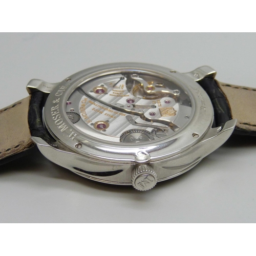 7268 - An H. Moser & Cie Monard platinum manual wind wristwatch with exhibition case back and power reserve... 