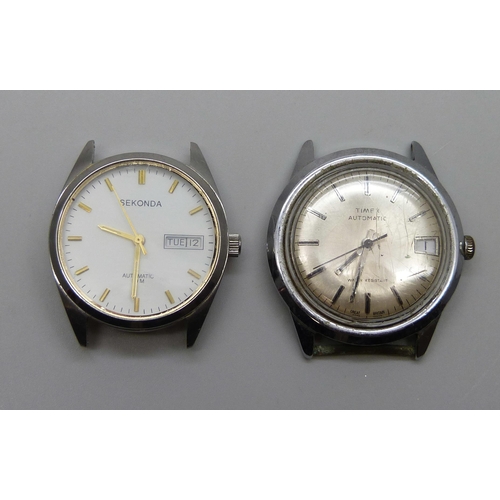 7274 - A Sekonda automatic wristwatch head and a Timex automatic wristwatch head