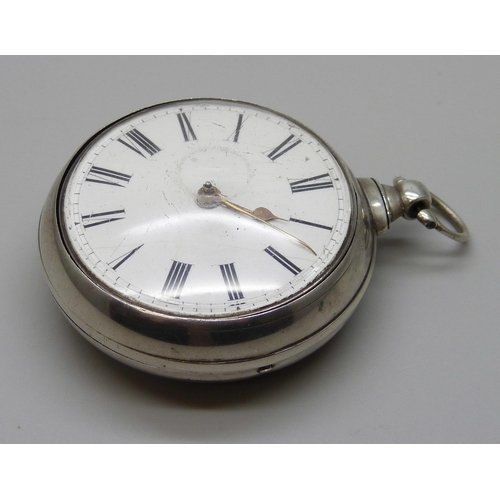 7277 - A pair cased silver pocket watch, English chain and fusee movement signed Matthew Ord, Hexham, Birmi... 