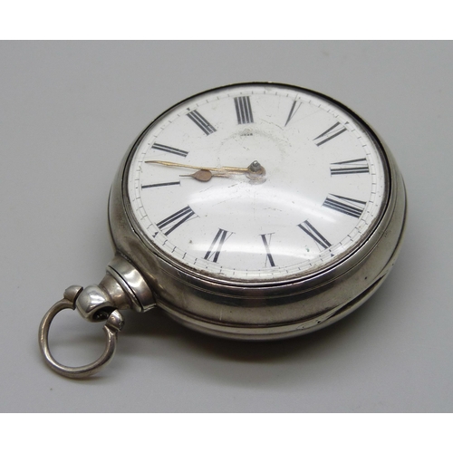 7277 - A pair cased silver pocket watch, English chain and fusee movement signed Matthew Ord, Hexham, Birmi... 