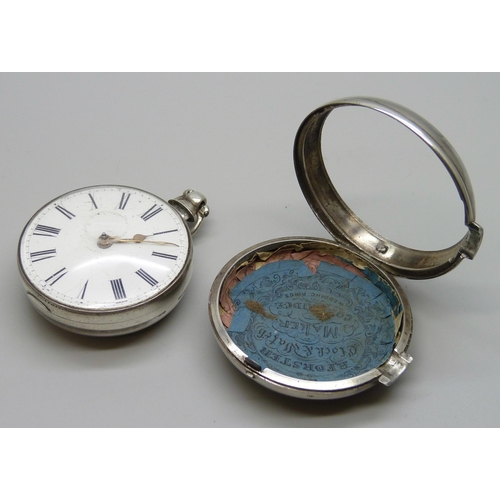 7277 - A pair cased silver pocket watch, English chain and fusee movement signed Matthew Ord, Hexham, Birmi... 