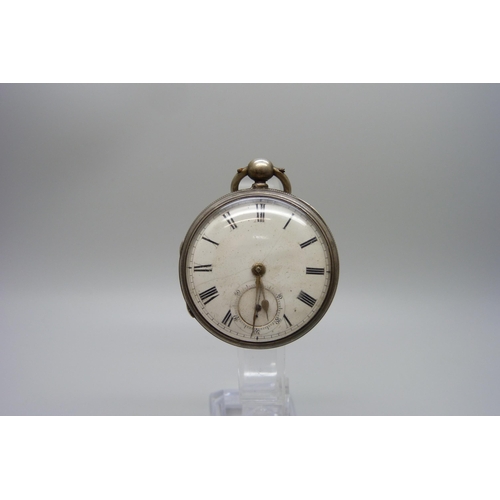 7280 - A silver open face pocket watch, Birmingham 1876 hallmarks