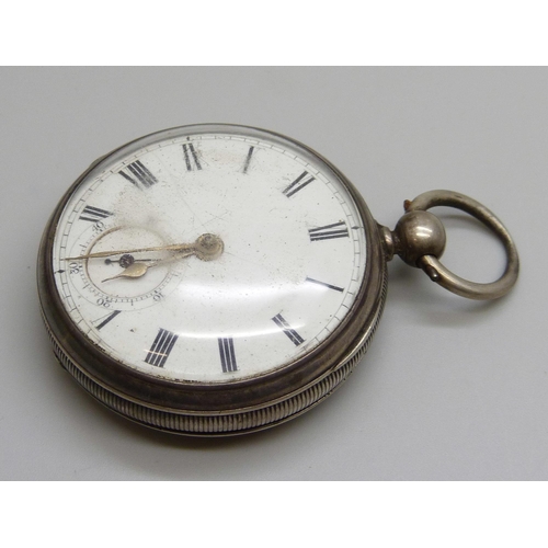 7280 - A silver open face pocket watch, Birmingham 1876 hallmarks