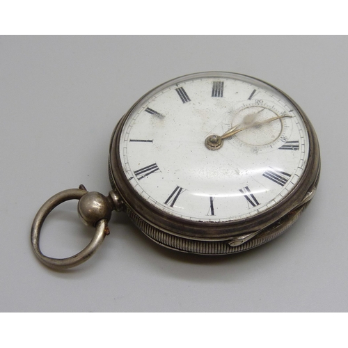 7280 - A silver open face pocket watch, Birmingham 1876 hallmarks