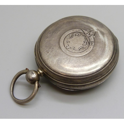 7280 - A silver open face pocket watch, Birmingham 1876 hallmarks