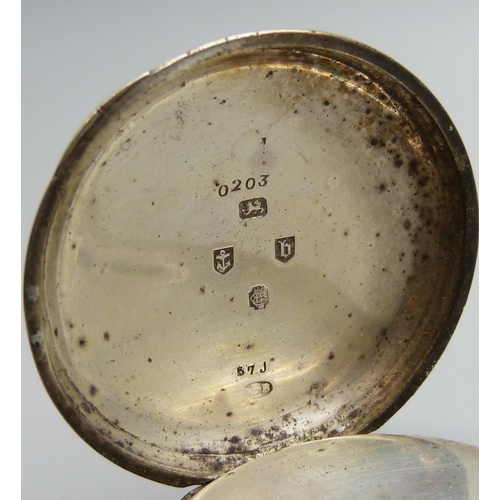 7280 - A silver open face pocket watch, Birmingham 1876 hallmarks