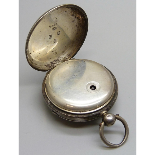 7280 - A silver open face pocket watch, Birmingham 1876 hallmarks