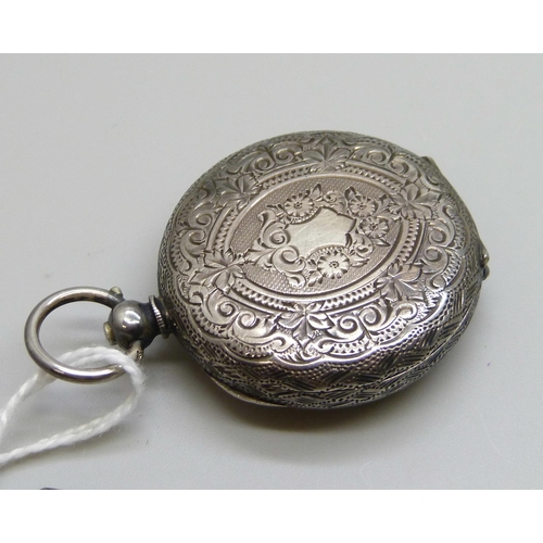 7283 - A silver open face fob watch and key