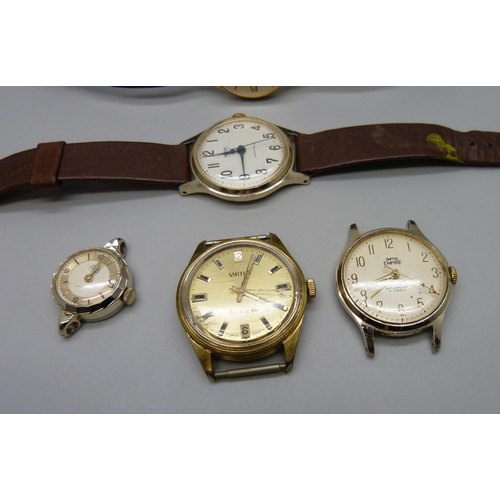 7286 - A rare Smiths Astrolon Agon gold plated manual wind wristwatch head, together with four others