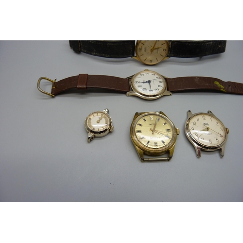 7286 - A rare Smiths Astrolon Agon gold plated manual wind wristwatch head, together with four others