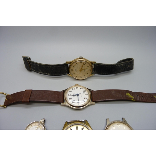 7286 - A rare Smiths Astrolon Agon gold plated manual wind wristwatch head, together with four others