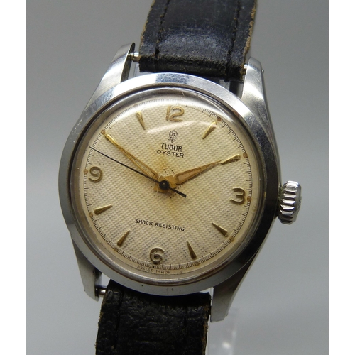 7291 - A Tudor Oyster stainless steel manual wind wristwatch