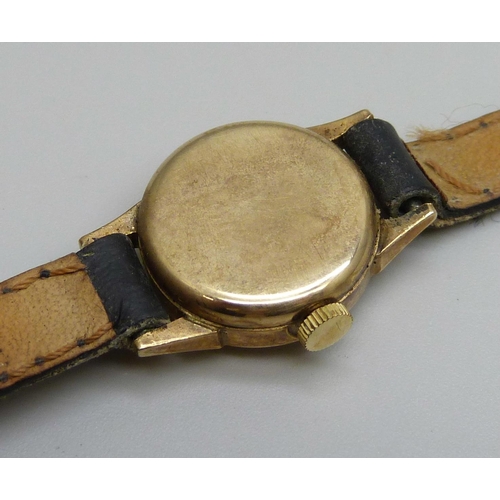 7292 - A lady's Omega 9ct yellow gold wristwatch with a 9ct gold Omega pin buckle