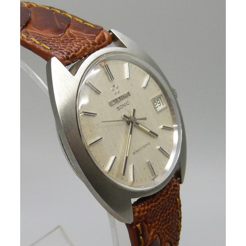 7298 - An Eterna Sonic stainless steel electronic wristwatch, circa 1969, 37mm