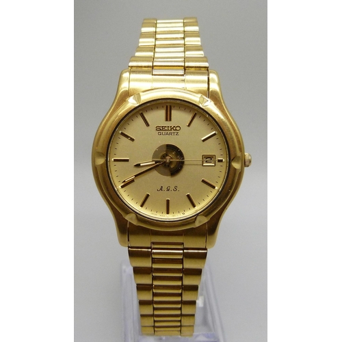 7306 - A Seiko A.G.S. gold plated quartz bracelet watch, ref. 7M22.8A20, 37mm