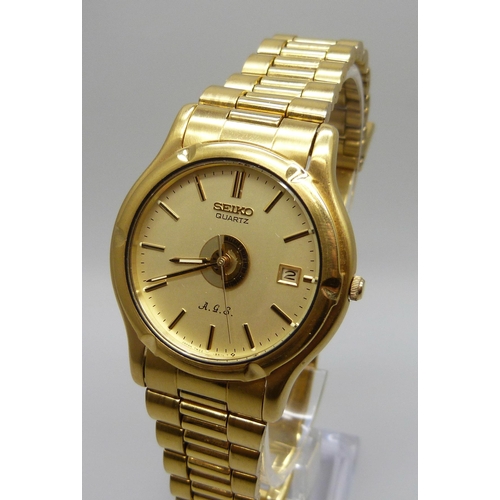 7306 - A Seiko A.G.S. gold plated quartz bracelet watch, ref. 7M22.8A20, 37mm