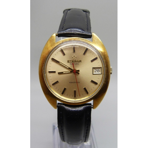 7307 - An Eterna Sonic gold plated electronic wristwatch, circa 1973, 36mm