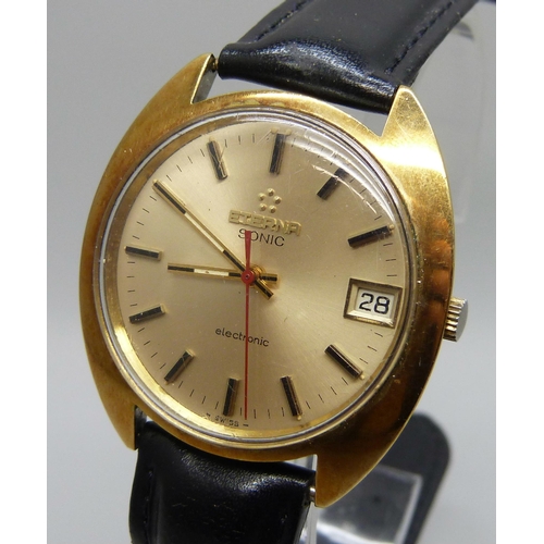 7307 - An Eterna Sonic gold plated electronic wristwatch, circa 1973, 36mm