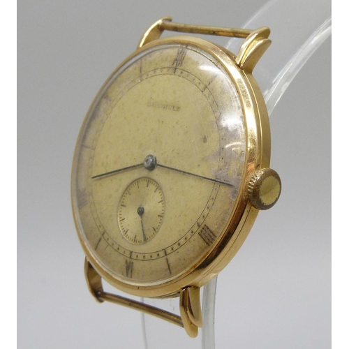 7308 - An Art Deco Longines Jumbo wristwatch head, high carat gold case, manual wind movement, lacking the ... 