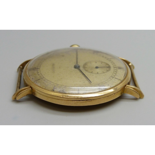 7308 - An Art Deco Longines Jumbo wristwatch head, high carat gold case, manual wind movement, lacking the ... 