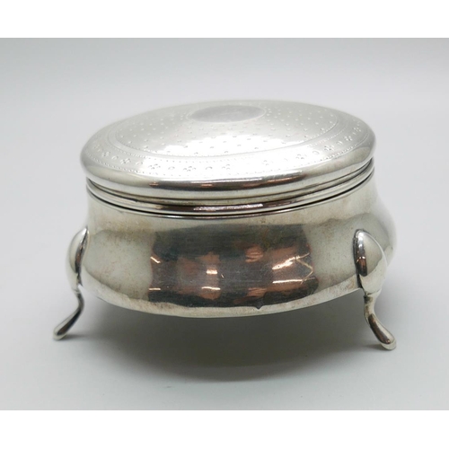 7333 - A silver jewellery box, Birmingham 1912, 72g with liner