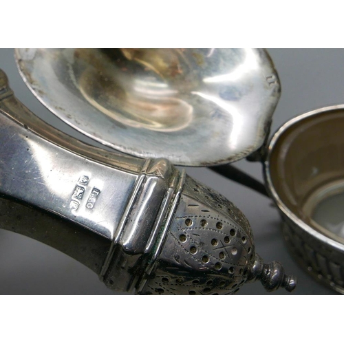 7343 - A silver pepper and mustard and five silver mounted glass items, 152g