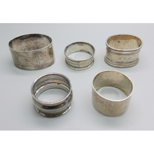 7345 - Five silver napkin rings, 159g