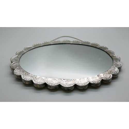 7351 - Five white metal embossed wall hanging mirrors, boxed