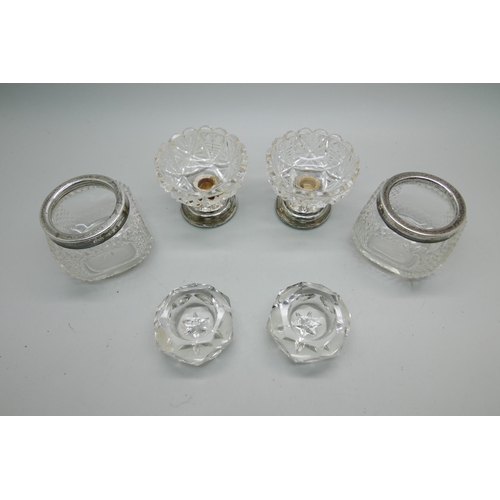 7353 - A pair of silver mounted cut glass salts and two other pairs